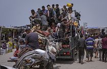 Palestinians fleeing from the southern Gaza city of Rafah during an Israeli ground and air offensive in the city on Tuesday, May 28, 2024.