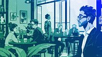 People socialising at a startup, illustration