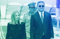 Italian PM Giorgia Meloni and Abdul Hamid Dbeibeh, a prime minister of Libya under the Government of National Unity, review the honour guard in Tripoli, May 2024