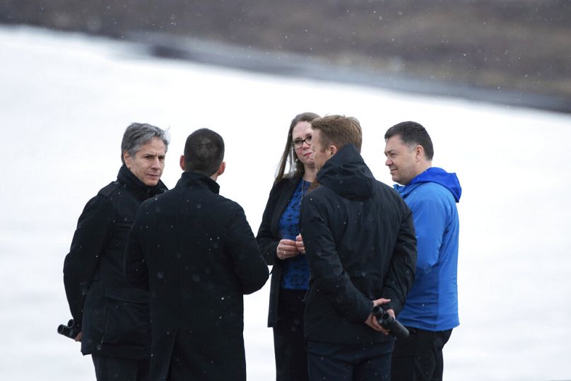 US Secretary of State Antony Blinken and Danish Foreign Minister Jeppe Kofod visit the Black Ridge Viewing site in Kangerlussuaq, Greenland, May 20, 2021.