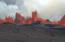 A screenshot from live footage shows Iceland's latest major volcanic eruption.