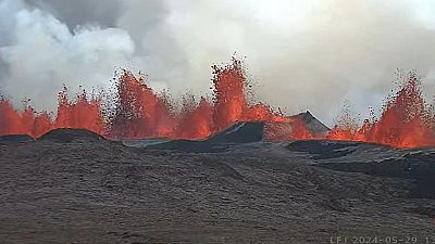 A screenshot from live footage shows Iceland's latest major volcanic eruption.