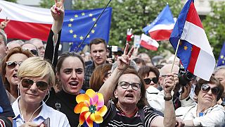 Thousands of Poles with pro-European banners march to celebrate Poland's 15 years in the EU