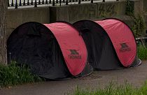 Tents along Dublin`'s Grand Canal.