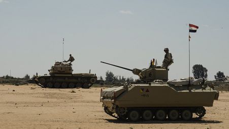 An Israeli tank near the Egypt-Gaza border.