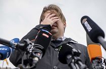 Maximilian Krah, AfD lead candidate for the European elections, makes a press statement after talks with the AfD parliamentary group leadership, 24 April 2024