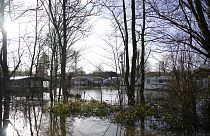 A caravan park is flooded after heavy rains in Geraardsbergen, Belgium, Thursday, Jan. 4, 2024.