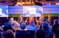 Host Méabh Mc Mahon with Samira Rafaela, Philipp Schulmeister, Dara Murphy and Shada Islam