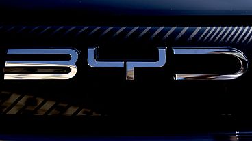 The logo of Chinese car manufacturer BYD is displayed on a BYD Seal car during the IAA motor show in Munich, Germany, Friday, Sept. 8, 2023.