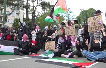 Pro-Palestinian organisations and student movements gathered in front of the Israeli embassy