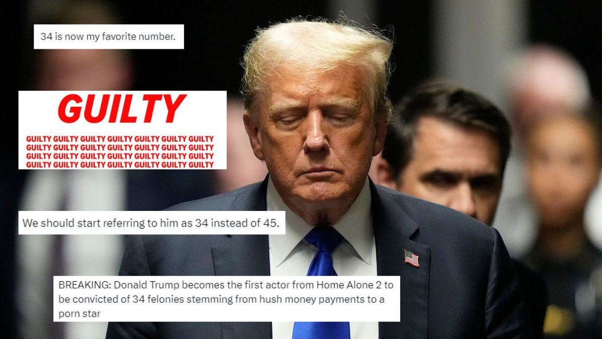 Best celebrity reactions and memes as Donald Trump found guilty on all 34 counts in hush money case thumbnail