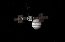 Dieses Bild zeigt die Raumsonde Jupiter Icy Moons Explorer, Juice, die den Gasriesen umkreist.