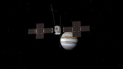 This image depicts the Jupiter Icy Moons Explorer, Juice, spacecraft orbiting the gas giant.