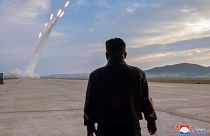 North Korean leader Kim Jong Un supervises firing drills at an undisclosed place in North Korea.