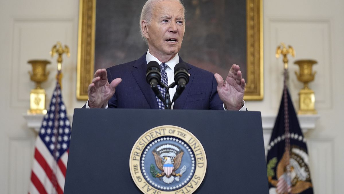Präsident Joe Biden bei eine Rede im State Dining Room des Weißen Hauses, 31. Mai 2024