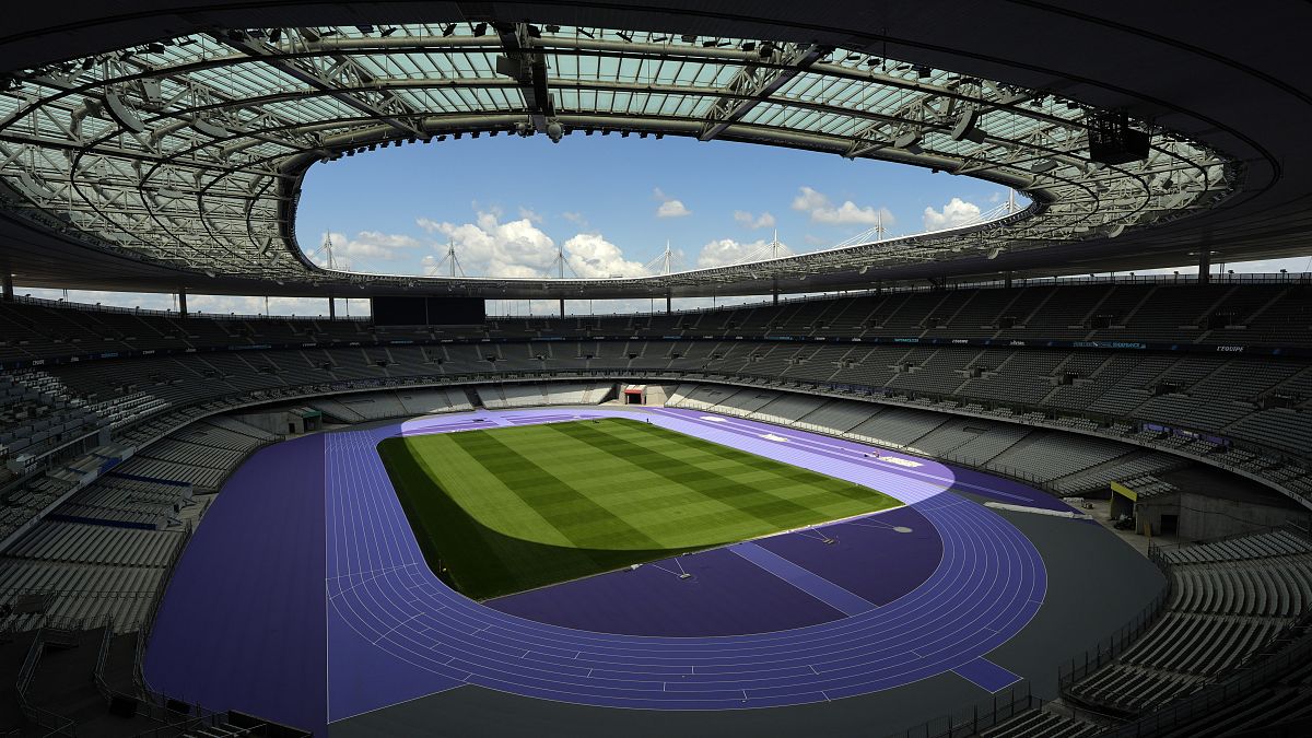 The Stade de France is shown during a tour ahead of the Olympics, May 7, 2024