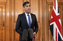 British Prime Minister Rishi Sunak issues a statement after British and US forces struck Houthi targets in Yemen, at 10 Downing Street, London, Friday May 31, 2024