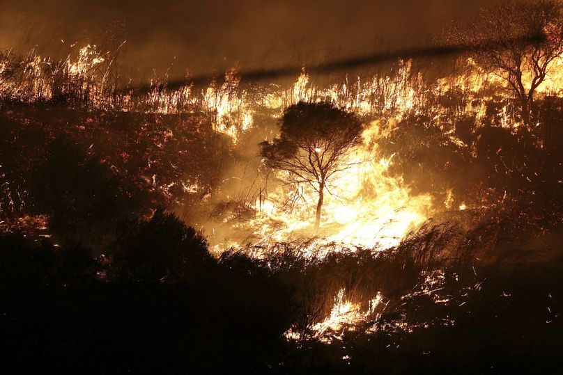 Fire burns near the towns of Alcamo and Partinico, in western Sicily, Italy in August 2023. The intensity of the fires forced the closure of nearby Trapani airport