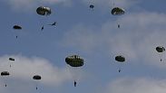Parachute drop in Carentan-Les-Marais in Normandy, France on Sunday, June 02, 2024, ahead of D-Day 80th anniversary commemorations. 
