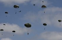 Parachute drop in Carentan-Les-Marais in Normandy, France on Sunday, June 02, 2024, ahead of D-Day 80th anniversary commemorations. 