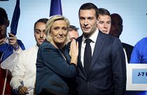 FILE Former National Rally leader Marine Le Pen and current leader Jordan Bardella, Paris, France, 2024