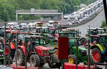 French farmers block the Biriatou pass, at the French-Spanish border, June 3, 2024. 