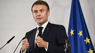 Le président français Emmanuel Macron s'exprime à Muenster, en Allemagne, mardi 28 mai 2024. 