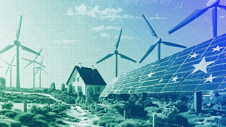 A green energy household in the EU, illustration