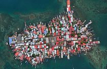 Buildings cover Gardi Sugdub Island, part of San Blas archipelago off Panama's Caribbean coast, 25 May 2024. 