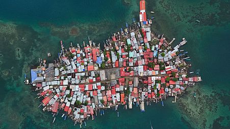 Buildings cover Gardi Sugdub Island, part of San Blas archipelago off Panama's Caribbean coast, 25 May 2024. 