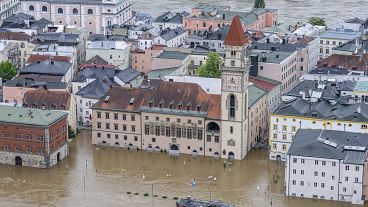 The old town is flooded by the Danube in Passau, Germany, Tuesday June 4, 2024.