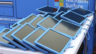 Microsoft tablets await distribution.