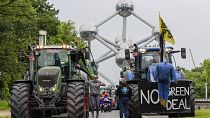 Тракторы на акции протеста фермеров в Брюсселе
