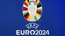 A németországi UEFA EURO 2024 hivatalos logóját mutatják be az UEFA EURO 2024 márkabemutatóján Berlinben, Németországban, 2021. október 5-én, kedden. (AP Photo/Michael Sohn)
