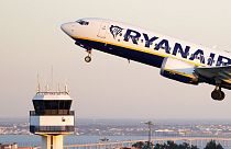 A Ryanair Boeing 737 MAX takes off from Lisbon airport, Wednesday, Jan. 25, 2023. (AP Photo/Armando Franca)