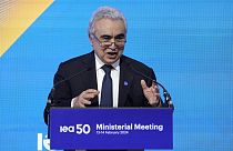 Executive director of the International Energy Agency Fatih Birol speaks during the International Energy Agency 2024 ministerial meeting and 50th Anniversary event in Paris.