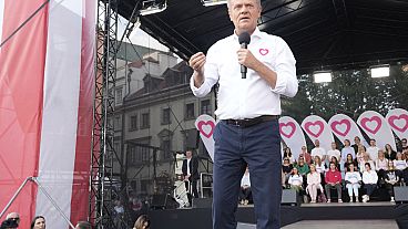 Donald Tusk a varsói demonstráción 2024.06.04-én. 