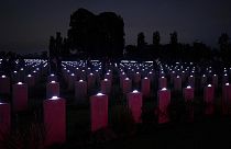 Auf dem Commonwealth-Kriegsfriedhof in der Normandie wurde jedes Grab zum Gedenken an die Gefallenen beleuchtet.