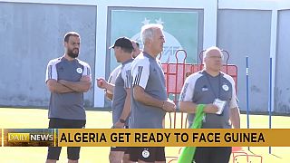 Algerian football team train ahead of their match against Guinea