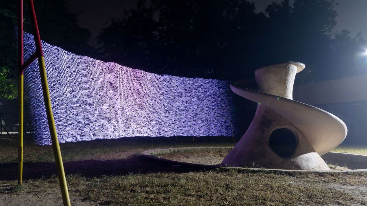 IIT nursery playground in Delhi, India. PM2.5 here was recorded at a far higher 500-600 micrograms per cubic metre.