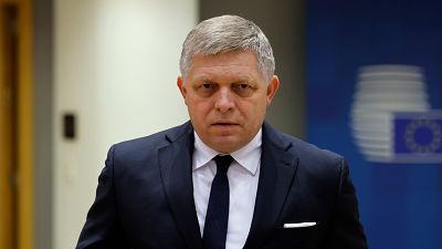 FILE - Slovakia's Prime Minister Robert Fico arrives to a round table meeting at an EU summit in Brussels, Thursday, Feb. 1, 2024. 