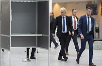 PVV veya Özgürlük Partisi'nden İslam karşıtı milletvekili Geert Wilders, Hollanda'nın Lahey kentinde Avrupa seçimleri için oyunu kullanmaya gelirken etrafı korumalar tarafından sarıldı.