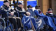 World War II veterans listen during a ceremony to mark the 80th anniversary of D-Day, Thursday, June 6, 2024, in Normandy. 