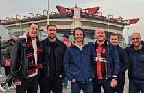 Ross and his friends outside the San Siro stadium in Milan.