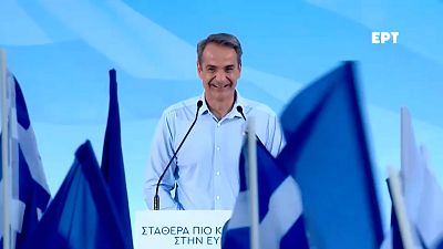 Greece's Prime Minister Kyriakos Mitsotakis at a recent election rally. 