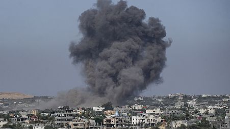 FILE - Smoke rises following an Israeli airstrike in Rafah, Gaza Strip
