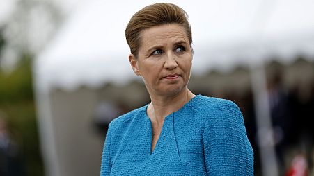 Denmark's Prime Minister Mette Frederiksen attends a ceremony at the Danish monument in Normandy, Thursday, June 6, 2024. (AP Photo/Jeremias Gonzales)