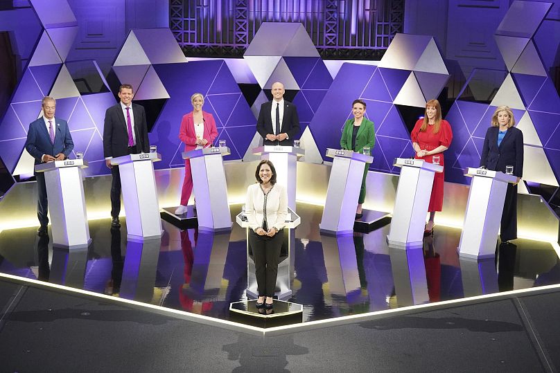 Representatives from seven political parties take part in the first televised debate ahead of July's general election, June 7, 2024