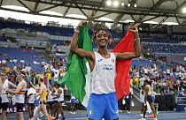 L'atleta italiano Yemaneberhan Crippa dopo la vittoria nella mezza maratona, 9 giugno 2024