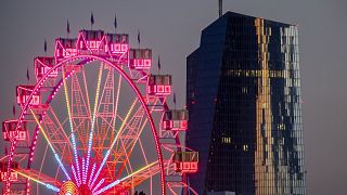 A ferris wheel is pictured near the European Central Bank in Frankfurt, Germany